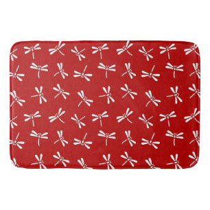 Japanese Dragonfly Pattern, Deep Red and White Bath Mat