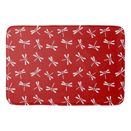 Japanese Dragonfly Pattern Deep Red and White   Bath Mat