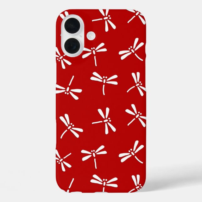 Japanese Dragonfly Pattern, Deep Red and White Case-Mate iPhone Case (Back)