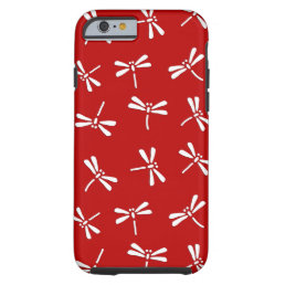 Japanese Dragonfly Pattern, Deep Red and White Tough iPhone 6 Case
