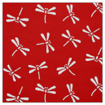 Japanese Dragonfly Pattern, Deep Red and White Fabric