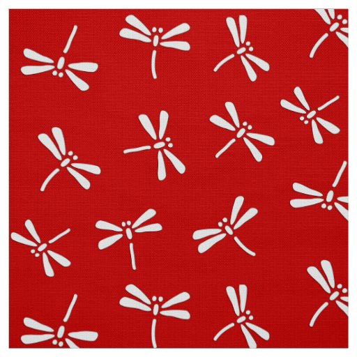 Japanese Dragonfly Pattern, Deep Red and White Fabric