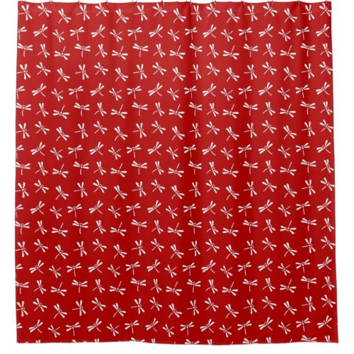Japanese Dragonfly Pattern Deep Red and White   Shower Curtain