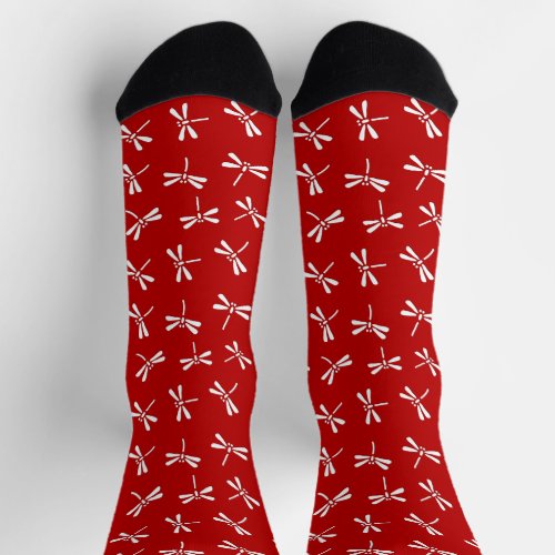 Japanese Dragonfly Pattern Deep Red  White   Socks