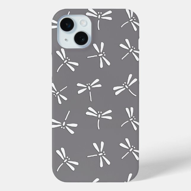 Japanese Dragonfly Pattern, Grey / Gray and White Case-Mate iPhone Case (Back)