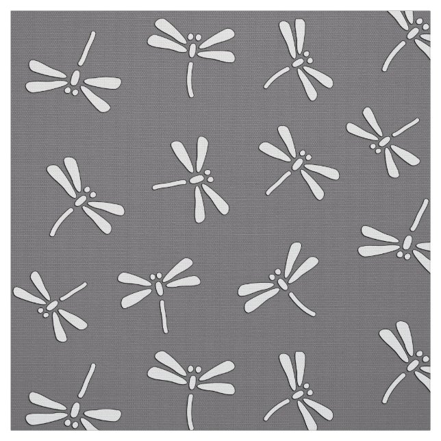 Japanese Dragonfly Pattern, Grey / Gray and White Fabric (Swatch)