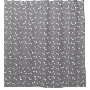 Japanese Dragonfly Pattern, Grey / Gray and White Shower Curtain