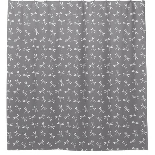 Japanese Dragonfly Pattern Grey  Gray and White Shower Curtain