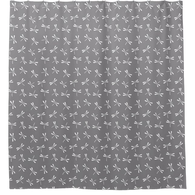 Japanese Dragonfly Pattern, Grey / Gray and White Shower Curtain (Front)