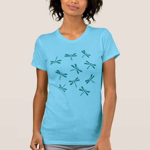 Japanese Dragonfly Pattern in Turquoise T_Shirt