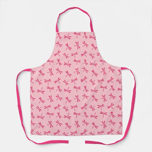 Japanese Dragonfly Pattern, Light Coral Pink Apron (Front)