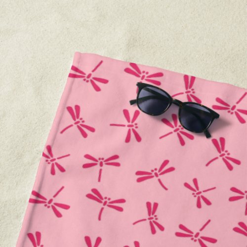 Japanese Dragonfly Pattern Light Coral Pink Beach Towel
