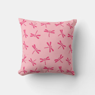 Japanese Dragonfly Pattern, Light Coral Pink Throw Pillow