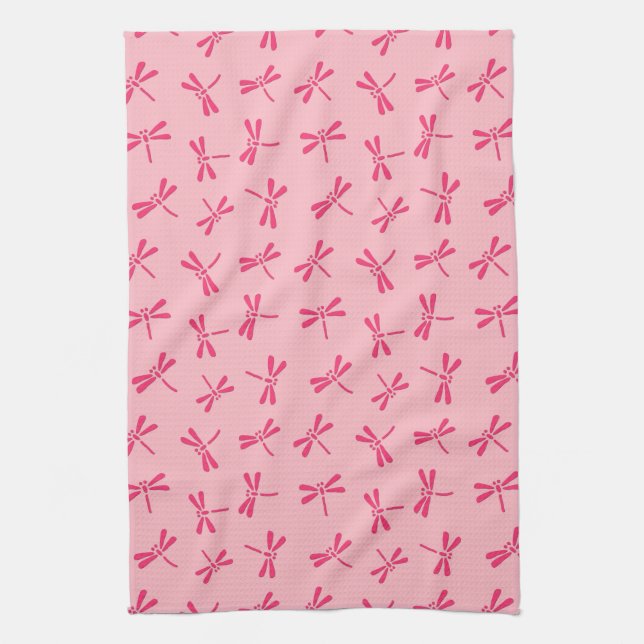 Japanese Dragonfly Pattern, Light Coral Pink Towel (Vertical)