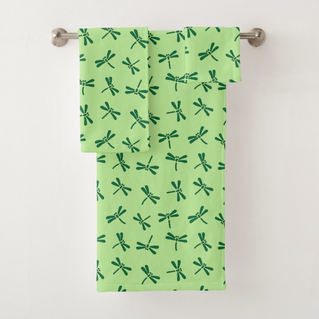 Japanese Dragonfly Pattern, Light Jade Green Bath Towel Set (Insitu)