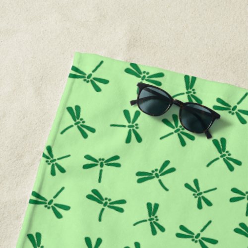 Japanese Dragonfly Pattern Light Jade Green Beach Towel