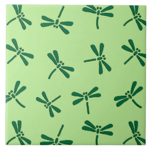 Japanese Dragonfly Pattern, Light Jade Green Ceramic Tile