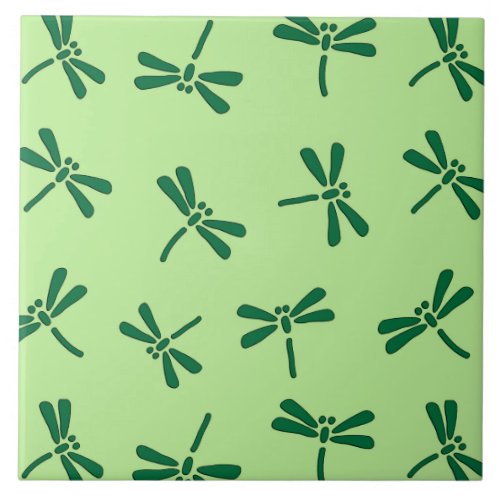 Japanese Dragonfly Pattern Light Jade Green Ceramic Tile