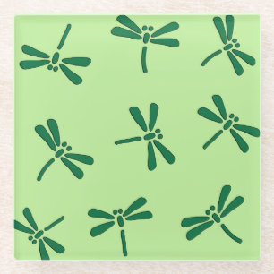 Japanese Dragonfly Pattern, Light Jade Green Glass Coaster
