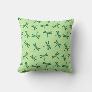Japanese Dragonfly Pattern, Light Jade Green Throw Pillow