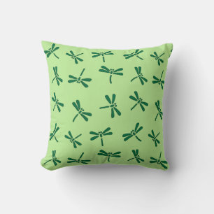 Japanese Dragonfly Pattern, Light Jade Green Throw Pillow