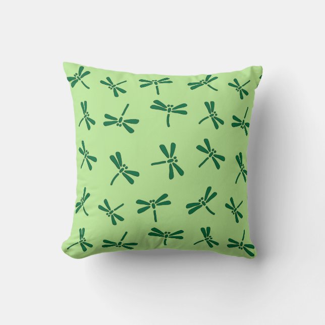 Japanese Dragonfly Pattern, Light Jade Green Throw Pillow (Front)