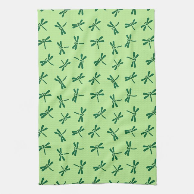 Japanese Dragonfly Pattern, Light Jade Green Towel (Vertical)