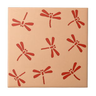 Japanese Dragonfly Pattern, Mandarin Orange Ceramic Tile