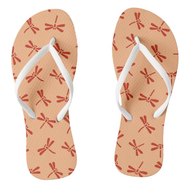 Japanese Dragonfly Pattern, Mandarin Orange Flip Flops (Footbed)