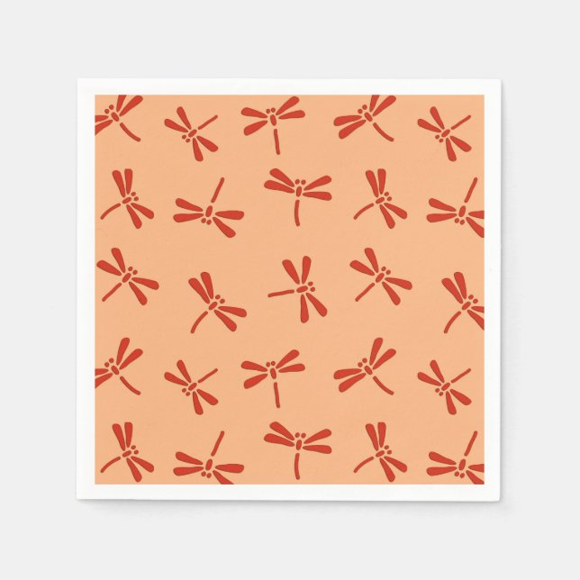 Japanese Dragonfly Pattern, Mandarin Orange Napkins (Front)
