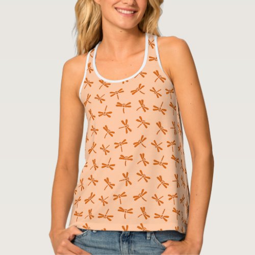 Japanese Dragonfly Pattern Mandarin Orange  Tank Top