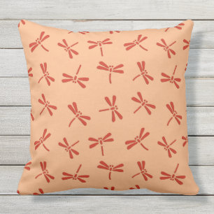 Japanese Dragonfly Pattern, Mandarin Orange Throw Pillow