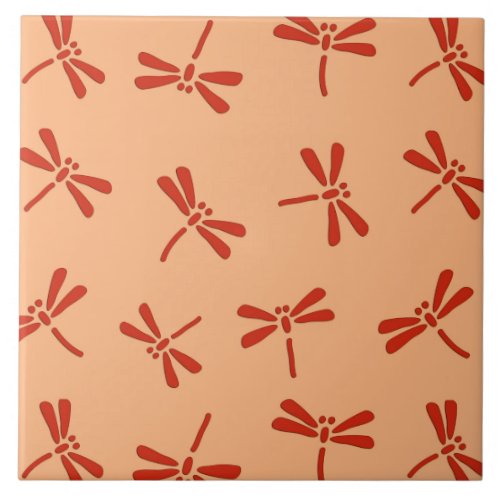 Japanese Dragonfly Pattern Mandarin Orange Tile