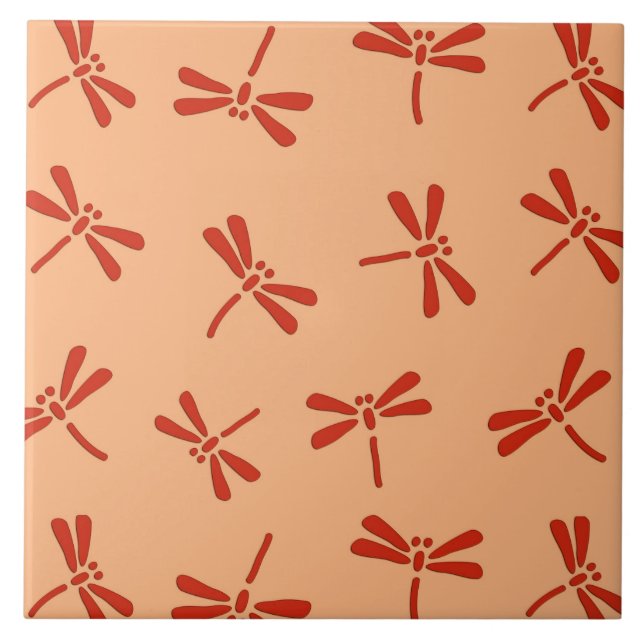 Japanese Dragonfly Pattern, Mandarin Orange Tile (Front)