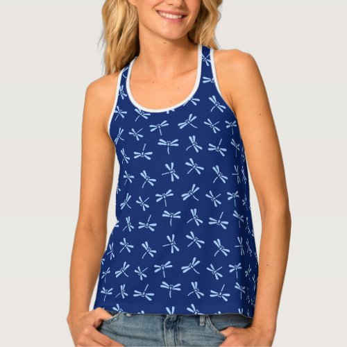 Japanese Dragonfly Pattern Navy and Sky Blue  Tank Top