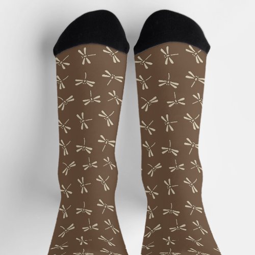 Japanese Dragonfly Pattern Taupe Tan and Cream Socks