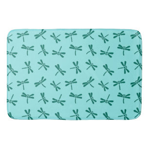Japanese Dragonfly Pattern, Turquoise and Aqua Bath Mat