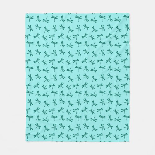 Japanese Dragonfly Pattern Turquoise and Aqua Fleece Blanket