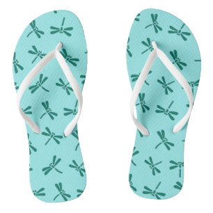 Japanese Dragonfly Pattern, Turquoise and Aqua Flip Flops