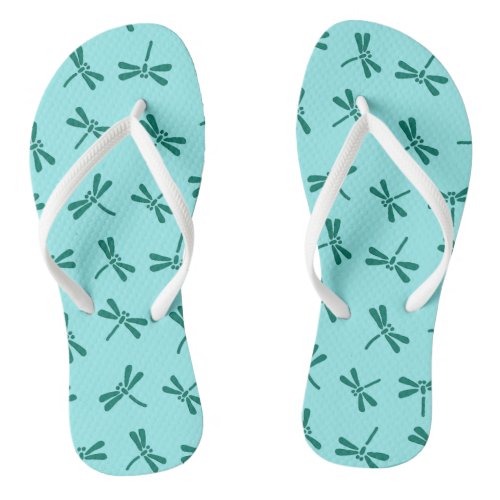Japanese Dragonfly Pattern Turquoise and Aqua Flip Flops