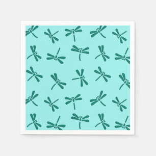 Japanese Dragonfly Pattern, Turquoise and Aqua Paper Napkins