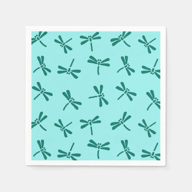 Japanese Dragonfly Pattern, Turquoise and Aqua Paper Napkins (Front)