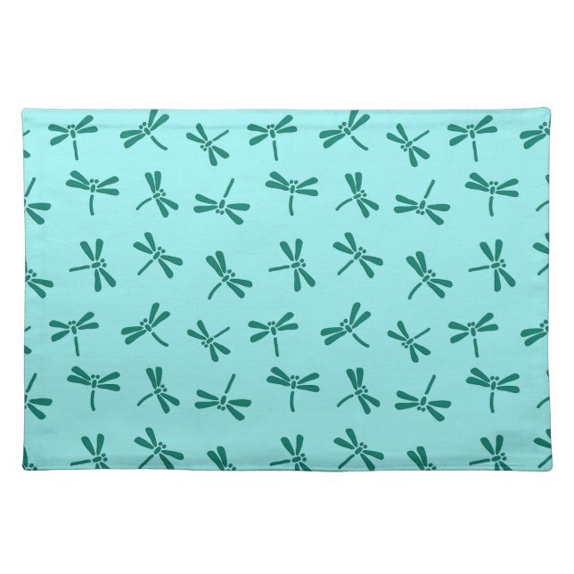 Japanese Dragonfly Pattern, Turquoise and Aqua Placemat (Front)