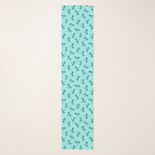 Japanese Dragonfly Pattern Turquoise and Aqua Scarf