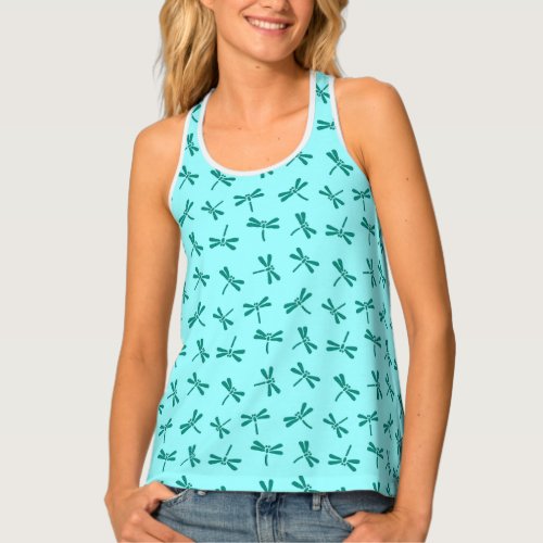 Japanese Dragonfly Pattern Turquoise and Aqua  Tank Top