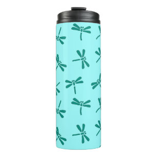 Japanese Dragonfly Pattern, Turquoise and Aqua Thermal Tumbler