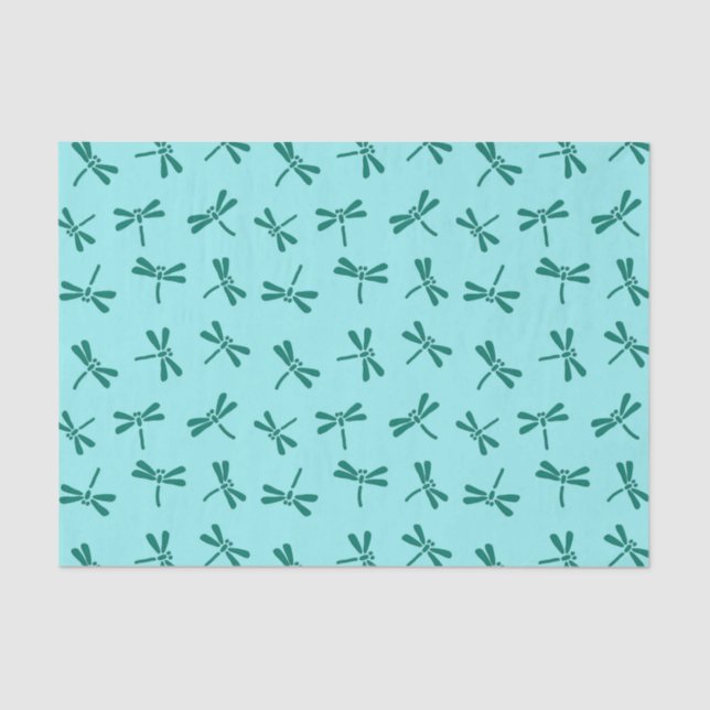 Japanese Dragonfly Pattern, Turquoise and Aqua Tissue Paper (Front)