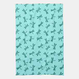 Japanese Dragonfly Pattern, Turquoise and Aqua Towel