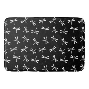 Japanese Dragonfly Pattern, White and Black Bathroom Mat