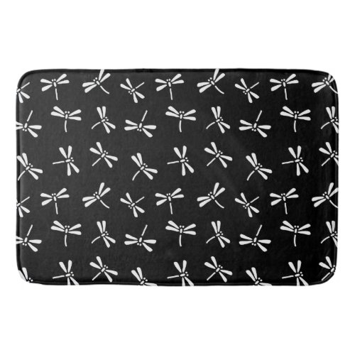 Japanese Dragonfly Pattern White and Black Bathroom Mat